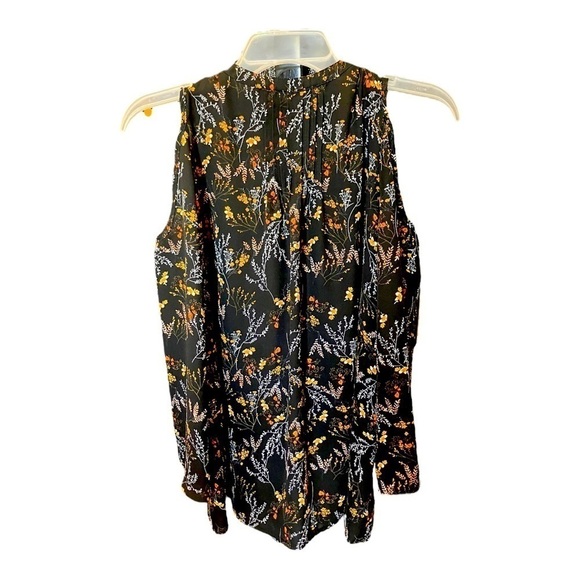 Philosophy Sz Medium Sleeveless Loose & Flowing Black Yellow & Orange Print Top - Picture 3 of 7